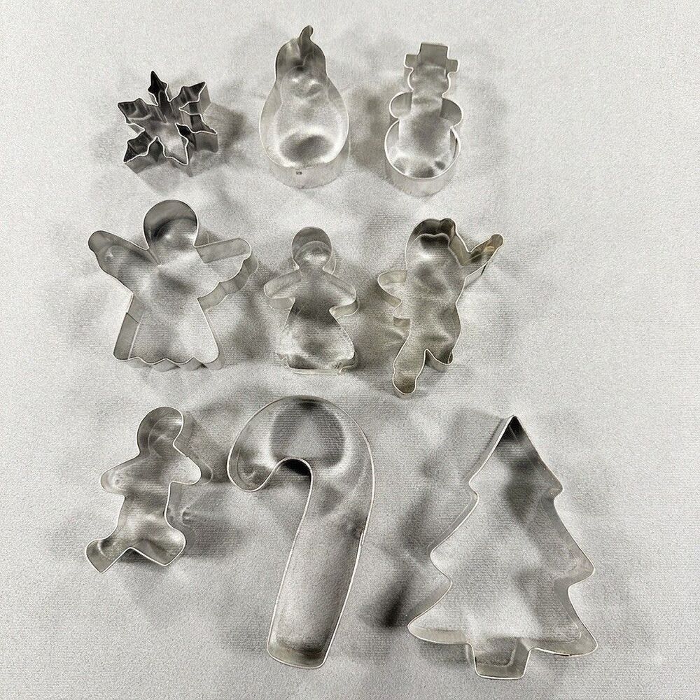 Lot of 9 Metal Cookie Cutters - Christmas, Tree, Angels, Snowman, Cane